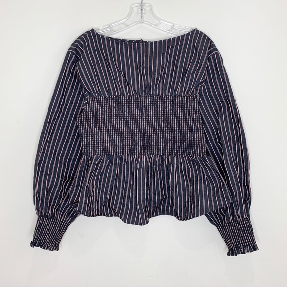 NEW Cinq à Sept Houston Striped Smocked Peplum Top *Graphite/Dark Salmon* Sz L - Picture 7 of 16